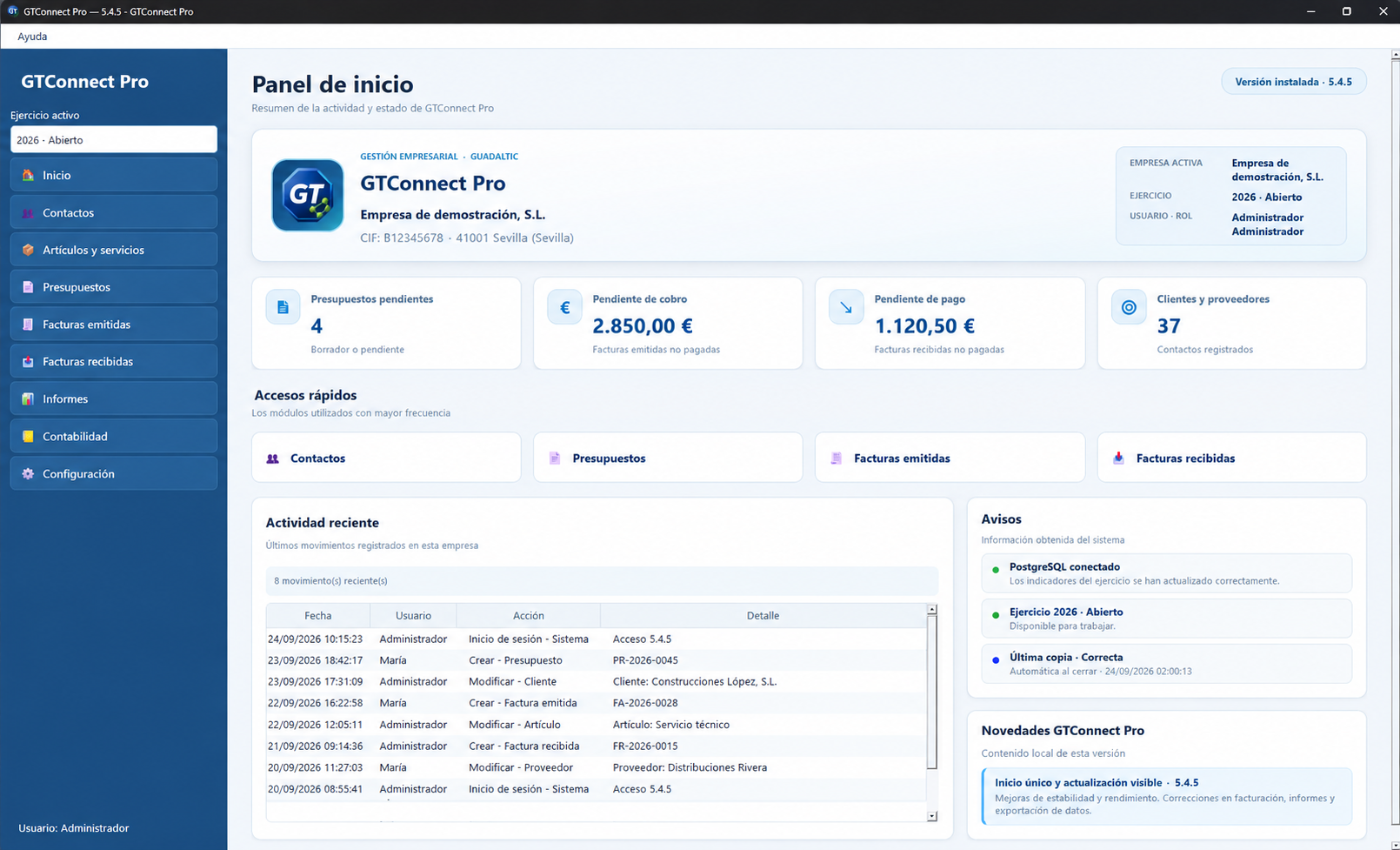 Panel de gestión de GTConnect Pro